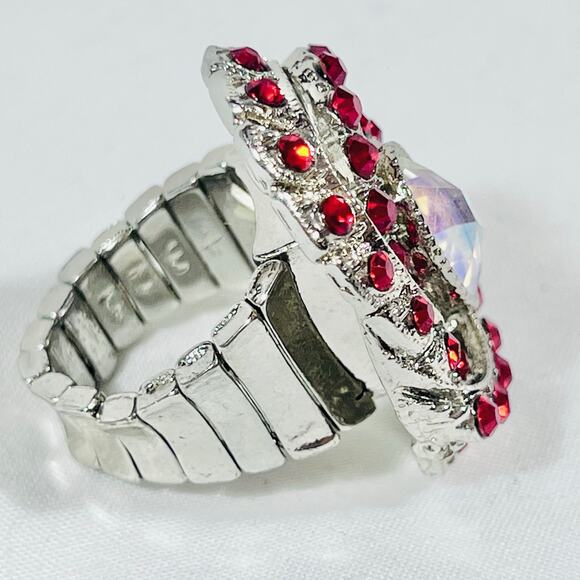 Extra Large Red Ruby Swirl Ring Crystal Diamond Stretchable Faux Jewelry 3.8cm - Picture 7 of 8